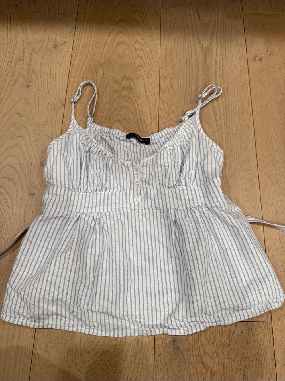 Brandy Melville Striped White & Light Blue Sleeveless Tie-Back Top